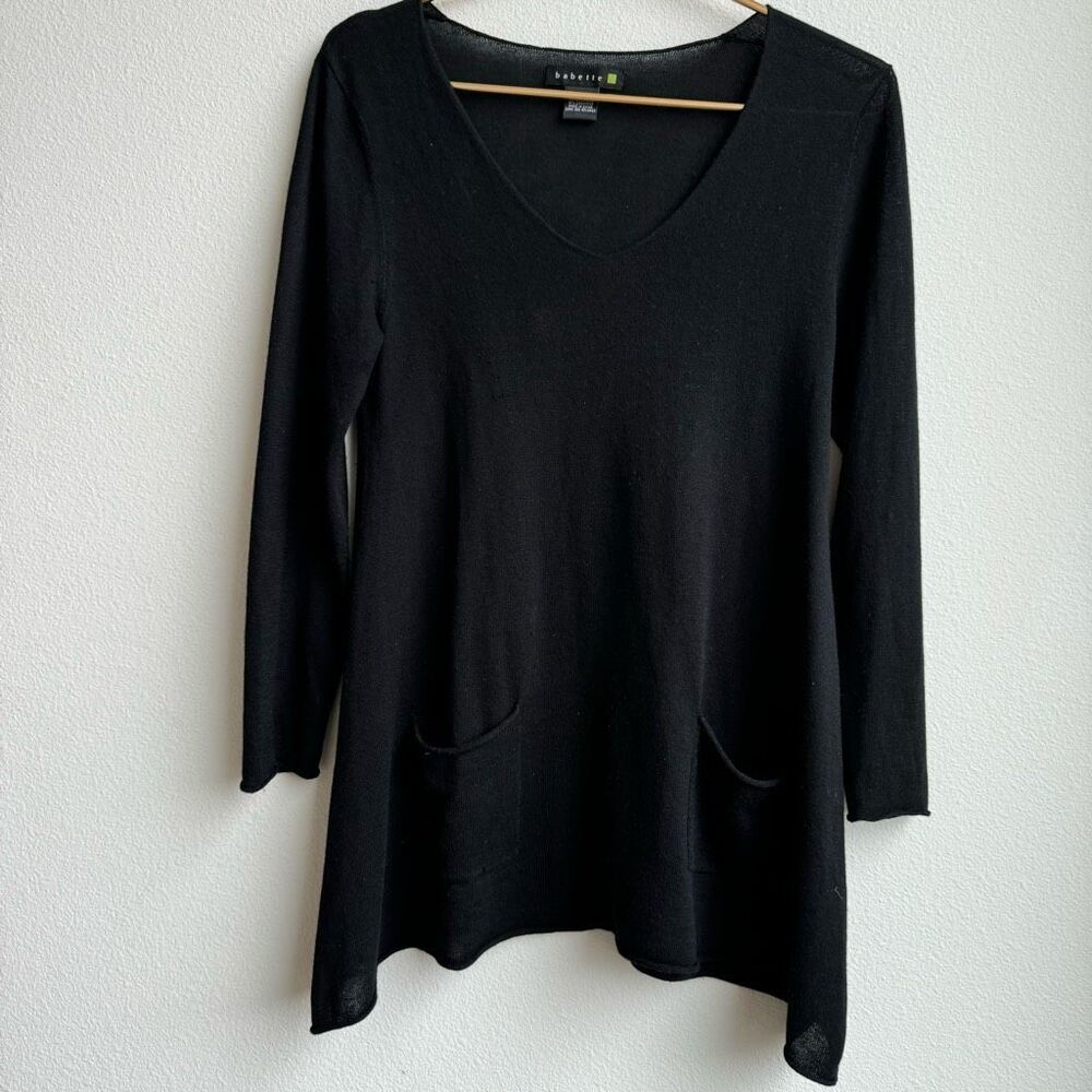 Babette 85% Silk 15% Cashmere Black V Neck Relaxed Sweater Size XS Petite